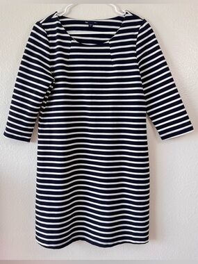 GAP Navy and White Striped Jersey Knee, 3/4 Sleeve, Knee Length Dress - Size M